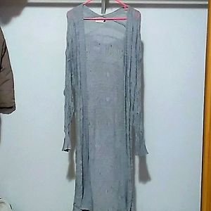 Gray Floor Length Cardigan